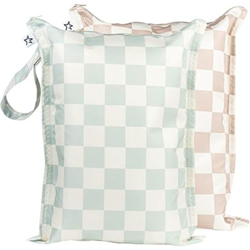 Tiny Twinkle Mess-proof Waterproof Wet Dry Bag | 2 Pack Reusable for Swimsuits, Gym & Baby Clothes | Leakproof Wet Clothes Bag, Beach Travel Essentials (Unisex Checkers)