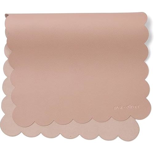Vegan Leather Baby Changing Mat (16 X 30 in) - Multipurpose Wipeable and Portable Diaper Changing Mat - Foldable Travel Changing Mat (Pink Scallop)