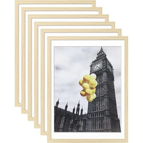 Picture Frame, Set of 6 12x16 Natural Wood, Poster Frame with Plexiglass, Tabletop & Wall Mount, Ideal Gift for Any Occasion
