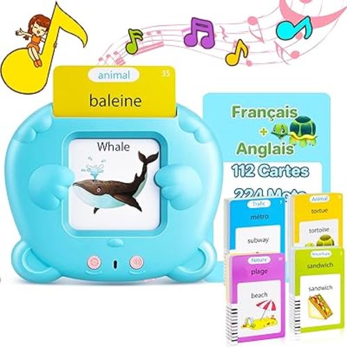 French & English Talking Flash Cards for Toddler 1-6 Year Olds, Learning Montessori Toys with 224 Sight Words, Speech Therapy Toys, Children's Sensory Preschool Learning Educational Birthday Gifts