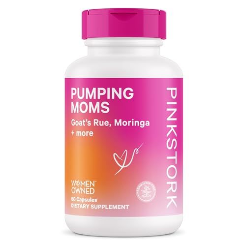 Pink Stork Pumping Moms Lactation Supplement - Support Breast Milk Supply and Flow with Goat's Rue, Milk Thistle and Moringa, Fenugreek-Free, Breastfeeding Essentials for New Moms - 60 Capsules