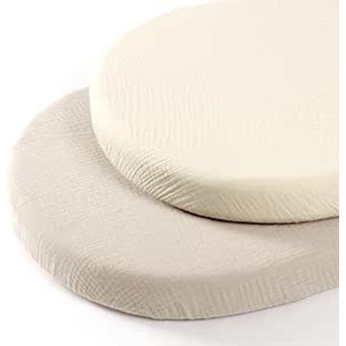 lulumoon Baby Muslin Bassinet Sheets: Cotton Bassinet Sheets Neutral for Boys and Girls - Fitted for Oval Rectangle or Hourglass