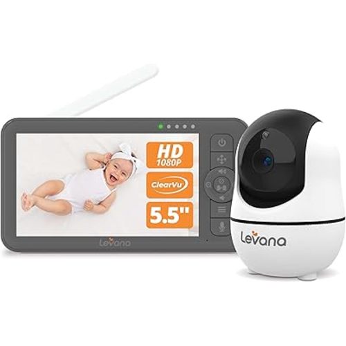 Levana Nala 5.5" HD Video Baby Monitor, 1080P Night Vision PTZ Camera, 22 Hour Battery Life, 5000mAH Battery, No WiFi, Two-Way Talk, 1000ft Range, Carrying Case, 2 Year Warranty