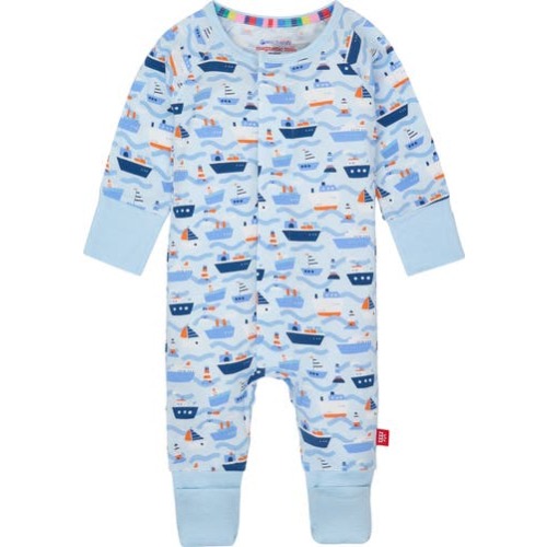 Forever & All Waves Ship Print Magnetic Convertible Romper, 6-9M