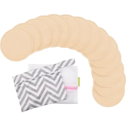 Reusable Nursing Pads for Breastfeeding, 14-Pack - 4-Layers Viscose Derived from Bamboo Nursing Pads, Breastfeeding Pads, Washable Breast Pads, Organic Maternity Pads, Nipple Pads(Bare Beige, L 4.8")