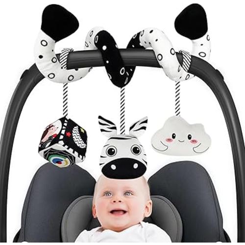 Baby Spiral Hanging Stroller and Car Seat Toys Black and White High Contrast Sensory Toy Newborn Plush Activity Toys Thank You Gifts for 0 3 6 9 12 Months Girls Boys-ZABRA