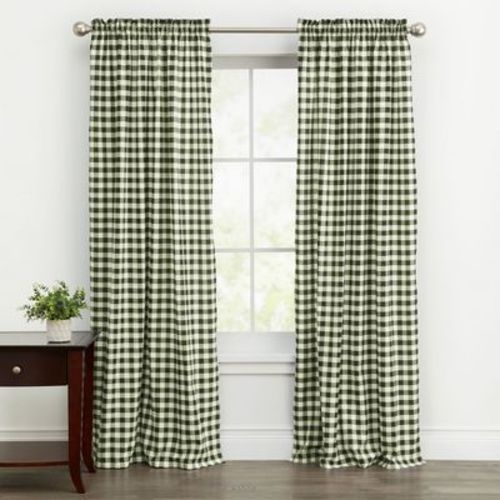 GoodGram Buffalo Check Gingham Custom Window Curtain Treatments - Single Curtain Panel 42 in. W x 63 in. L, Sage