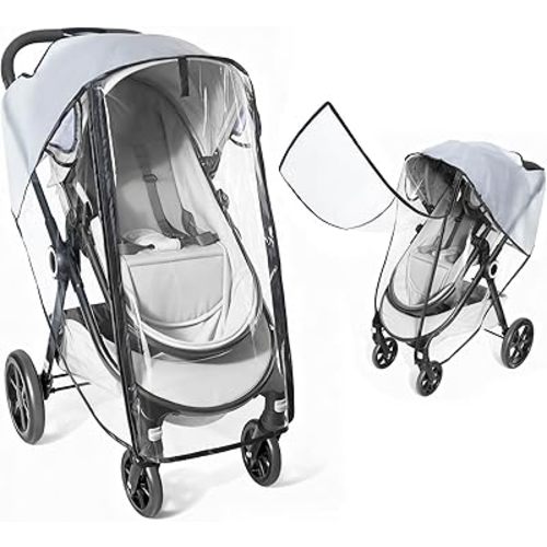 Clear Stroller Rain Cover, Universal Rain Cover for Stroller, Waterproof Travel Weather Shield with Breathable Ventilation and Easy Access, Thick EVA & PVC Protect from Dust and Snow
