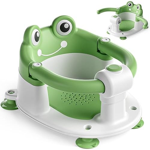 Baby Bath Seat for Babies 6 Months & Up - Toddler Bath Seats for Baby Sitting Up with 4 Suction Cups & Soft Cushion, Non-Slip Infants Shower Bathtub Chair for Newborn Boys Girls, Green