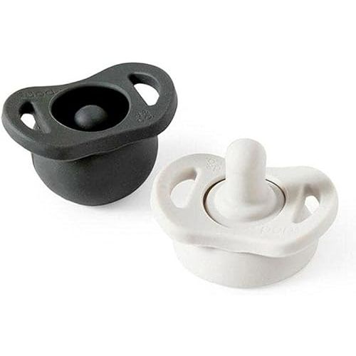 Doodle & Co. Pop & Go Pacifier for New Born Babies with Built-in Case | Pinch to Close Version | 100% Silicone for Infants with Teeth | Helps Promote Oral Development | Cream/Coal | 3+ Months