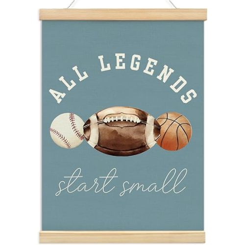 KDHTY Sports Bedroom Decor for boys Room Decor,All Legends Start Small Sports Nursery Art,Sports Wall Decor Baseball Kids Wall Art Poster for Nursery Playroom Artwork Home Decorations,(blue