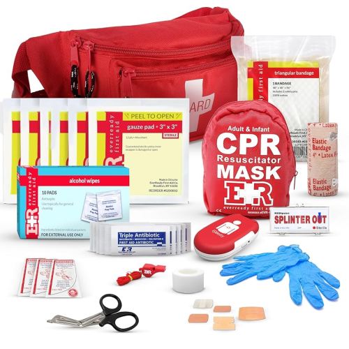 Ever Ready First Aid, Fanny Pack/Hip Pack, Fully Stocked First Aid Kit with Adult & Infant CPR Combo Masks with Beaty