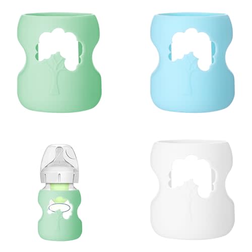 3 Pcs Silicone Bottle Sleeves Compatible with Dr Brown Glass Bottles 5 Oz for Dr. Brown's Wide Neck Bottles, Dishwasher-Safe BPA Free Silicone Sleeve for Dr Brown Bottles 5 Oz White Blue Green