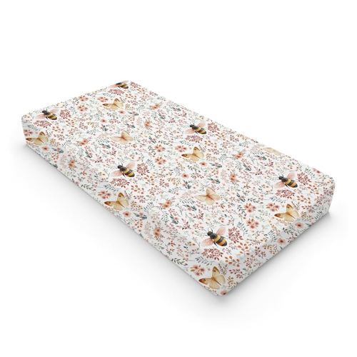 Honey Bloom Bees Butterflies Floral Baby Changing Pad Covers for Boy Girl 32''x16'' Sweet Bees Honey Flowers Fitted Diaper Change Pad Mats Spring Wildflowers Soft Breathable Cradle & Bassinet Sheets