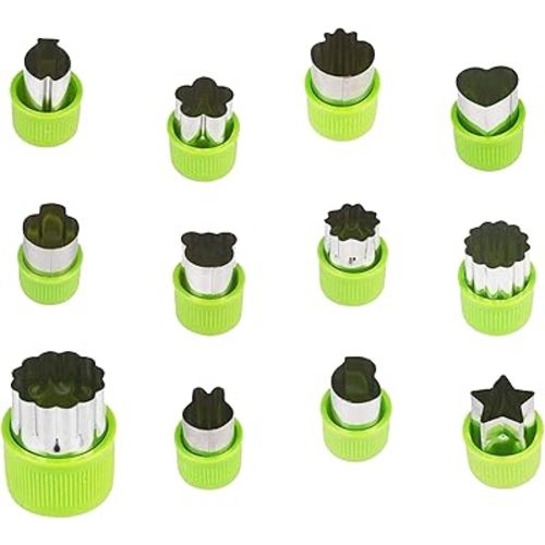 Cookie Cutter Sets for Kids, LetGoShop 12 Shapes Biscuit Cutters Baking Mold with Safty Handle and 10 Cartoon Food Fork, Stainless Steel Mini Vegetables and Fruits Cutters for Kids Lunch