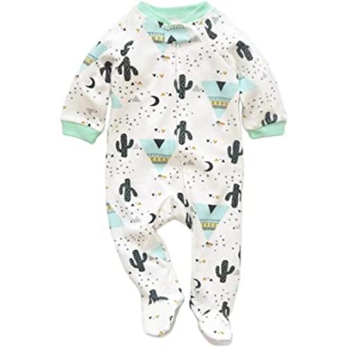 JunNeng Newborn Baby Cotton Footies Romper Pajamas Infant Long Sleeve Cartoon Cactus Printed Sleeper One Piece
