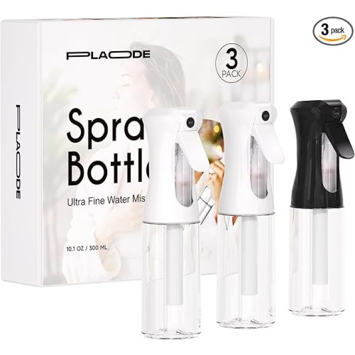 Spray Bottle for Hair, Continuous Ultra Fine Mister Spray Bottle, Refillable Water Sprayer for Hairstyling, Plants, Pets, Cleaning, Skincare (3 Pack 10.1OZ/300ML,Multicolored)