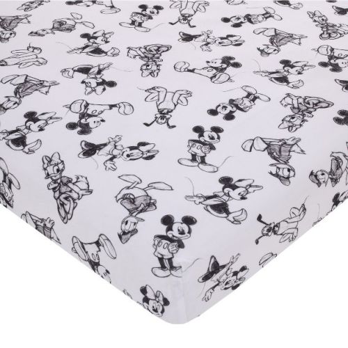Disney Mickey Mouse - Charcoal, Black And White Mickey And Friends, Minnie Mouse, Donald Duck And Pluto Nursery Fitted Mini Crib Sheet