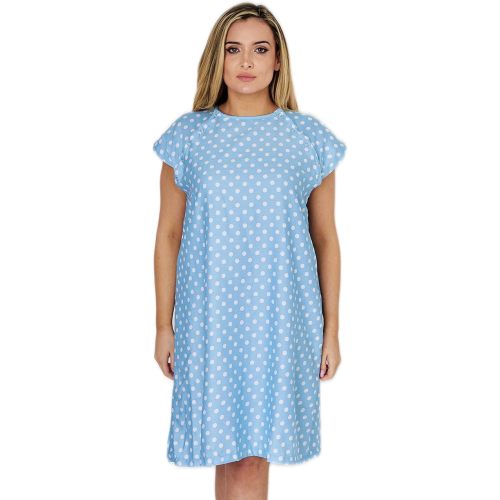 Hospital Gown for Women Labor & Delivery, 100% Cotton Easy Snap Back Closure, Shoulder Snap Polkadot Patient Gown