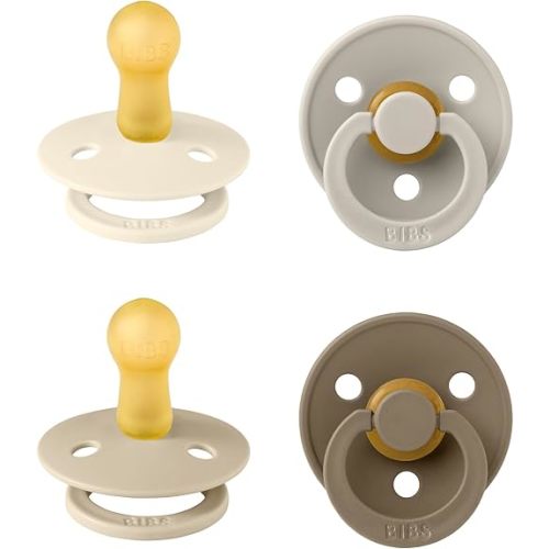BIBS Colour Soother 4-Pack, BPA Free Dummy Pacifier, Round Nipple. Natural Rubber Latex, Made in Denmark, Size 2 (6-18 Months), Vanilla Mix