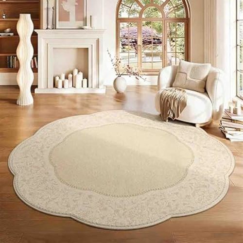 French Cream Style Round Non-Slip Floor Mat (Style 05,Round 24 inch)