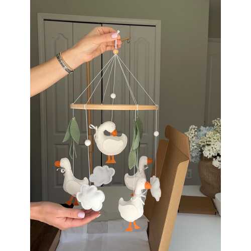 Goose with Bow Baby Mobile Nursery Realistic Goose Mobile Crib Mother Goose Theme Nursery Decor Vintage Baby Girl  Mobile Duck Mobile Baby