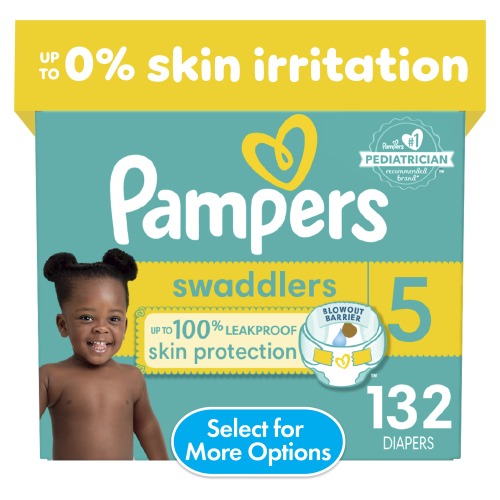 Pampers Swaddlers Size 5 Diapers, 132 Count, Leak-Prevention, Latex Free