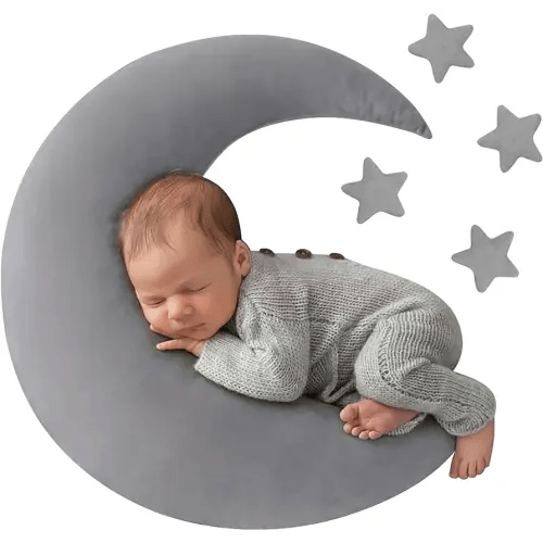 M&G House Newborn Photography Posing Pillow Crescent Moon Pillow Star Pillows Posing Beans Moon Pillow Stars Set Infant Boy Girl Baby Picture Prop(Gray)