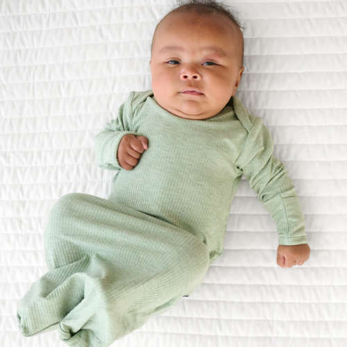 Little Sleepies Heather Sage Ribbed Infant Gown