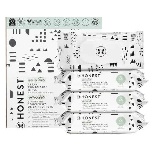 The Honest Company Clean Conscious Multi-Use Wipes | Hypoallergenic + Unscented for Sensitive Skin | Over 99% Water, Compostable, Plant Based, Baby Wipes | Pattern Play, 288 Count