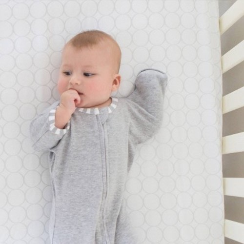 Transitional Swaddle Sack with Arms Up Half-Length Sleeves and Mitten Cuffs Wearable Blanket - Heathered Gray with Stripe