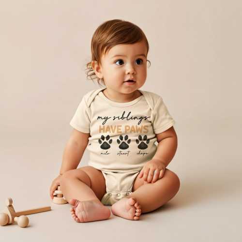 My Siblings Have Paws "PERSONALIZED DOG NAME or names" Natural Baby Bodysuit