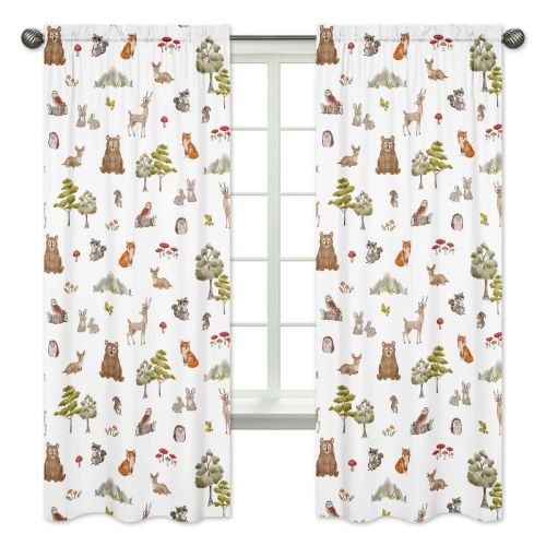 Sweet Jojo Designs Boy Girl Gender Neutral Unisex Window Curtain Panels Drapes 84in. Watercolor Woodland Forest Animals Orange Green and Brown