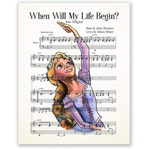AtoZStudio Rapunzel Princess Poster // Nursery Wall Art Print // Music Sheet Picture // Baby Girl Room Decor // Birthday Gift // Artwork // Party Decoration // Baby Shower (8x10, Rapunzel)