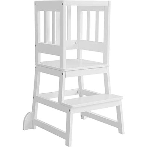 Dream On Me 2-in-1 Funtastic Tower and Step Stool, Easy to Assemble, Multi-Purpose Stool with Non-Toxic Paint Finish, Made of Solid Pinewood, White