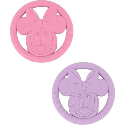 Cudlie Disney Silicone Teether Toy Set for Infants, Food Grade and BPA Free Teethers for Babies 6-12 Months, 2-Pack Teether Toys for Newborns Minnie Mouse II