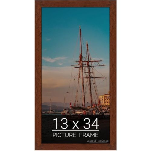 wallsthatspeak 13x34 Dark Walnut Rustic Pine Picture Frame for Puzzles Posters Photos or Artwork