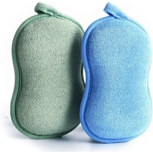 Natural Baby Bath Sponge - Ultra Soft Baby Sponge for Bathing - Kids Bath Sponges for Infants, Toddler Bath Time, 2 Count (1 Pack) - Green Blue