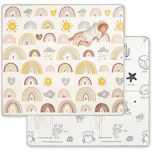 Blissful Diary Baby Play Mat, 0.6inch Soft Foam Thicker Baby Playmats, Large Foldable 78''x70'' Play Mat for Babies, Waterproof & Reversible Baby Mat for Floor, Crawling Baby Mat for Indoor & Outdoor