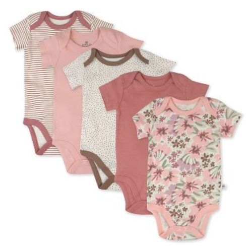 5-Pack Organic Cotton Short Sleeve Bodysuits Painted Floral Pink Newborn