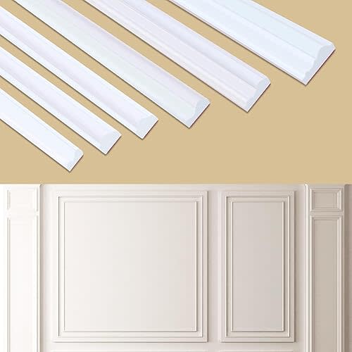 Peel and Stick Accent Wall Molding, 393.7"L x 1.6"W Lightweight Self-Adhesive Chair Rail Trim for Interior Decoration
