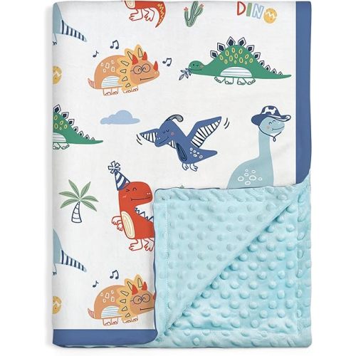 SANDJEST Dinosaurs Kid Blanket 30 x 40 - Kids Throw Minky Blanket with Double Layer Dotted Backing - Gifts for Nursery Room Decor