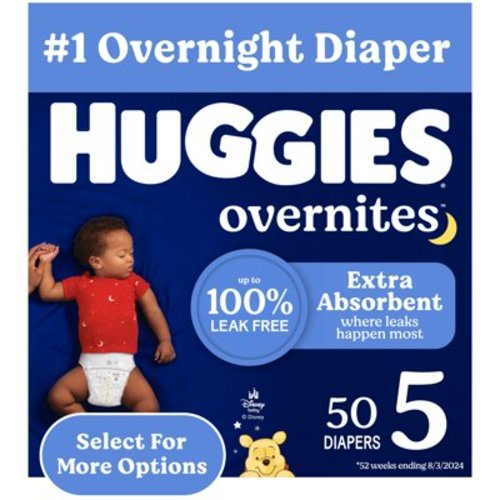 Huggies Overnites Nighttime Diapers, Size 5 (27+ lbs), 100 Ct (Select for More)