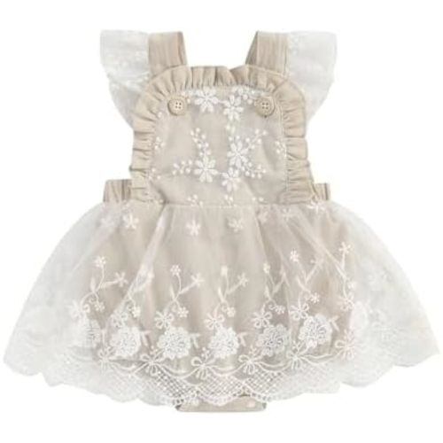 FOMOYUU Newborn Baby Girl Embroidery Romper Dress Fly Sleeves Lace Floral Clothes Summer Tulle Backless Jumpsuit Outfits