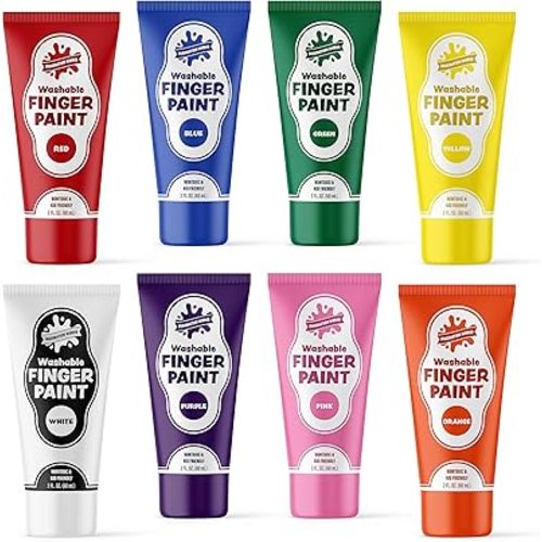 Washable Finger Paint for Kids, Variety 8 Pack | Nontoxic, Washable Toddler Paint Set for Kids | Easy-to-Squeeze Tubes for Less Mess | Vibrant Colors Perfect for Toddler Art Supplies