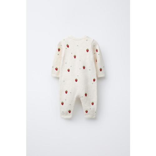 STRAWBERRY EMBROIDERY KNIT JUMPSUIT - Ecru | ZARA United States