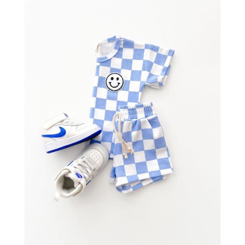Checkered Shorts Set | Blue