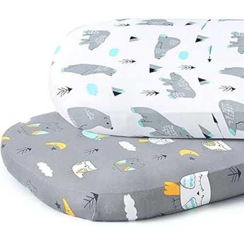 Stretchy Bassinet Sheet Set BROLEX 2 Pack Snug Fitted Cradle Fitted Sheets for Bassinet Pads/Mattress, for Boys Girls,Unisex,Ultra Soft Breathable,Owl Bear