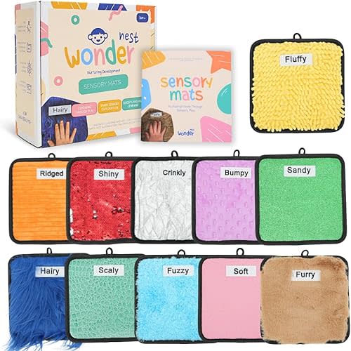 12 Labeled Sensory Mats for Kids – Textured Sensory Tiles, Tactile Wall Mats & Puzzle Floor Panels – Autism Sensory Toys for Classrooms, Toddlers 1-3, Special Needs & Montessori Play