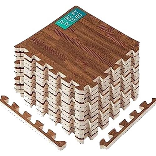 Yes4All 12,24,36 SQ.FT Wood Grain Puzzle Exercise Mat Protective Flooring, EVA Foam Floor Tiles with Border for Home - G. 12 Square Feet (12 Tiles) - Oak Wood Dark